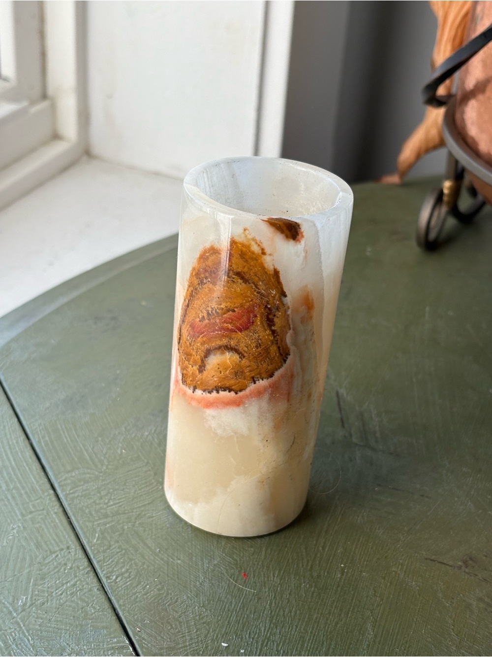 Handcrafted White and Orange Onyx Candle Holder - Home Art